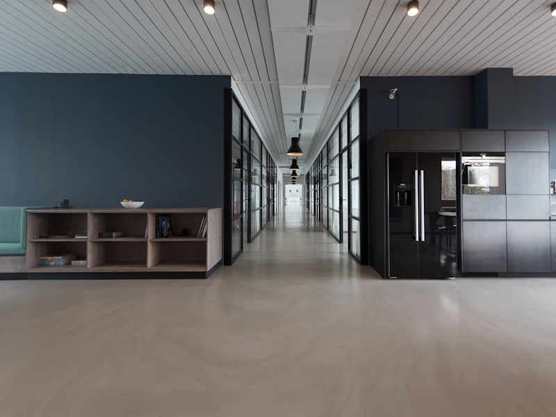 Commercial carpet cleaning machine in an office corridor